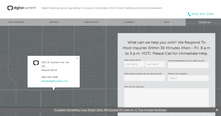 Contact page of #1 Best Phoenix SEO Company: Digital Current