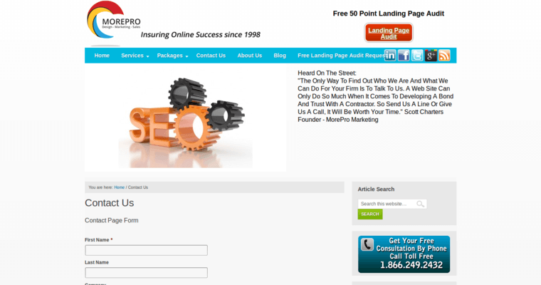 Contact page of #8 Leading Phoenix SEO Business: MorePro