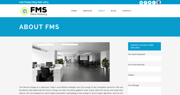 About page of #6 Best Phoenix SEO Agency: FMS Online Marketing