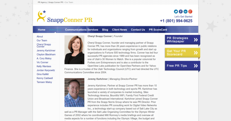 Team page of #1 Top SEO Public Relations Company: Snapp Conner