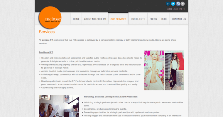 Service page of #8 Leading PR Business: Melrose PR