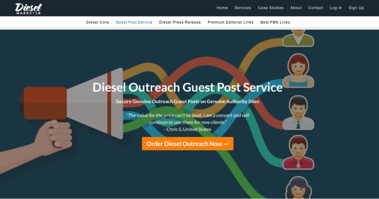 Service page of #5 Top SEO PR Firm: Diesel