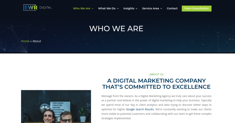 About page of #6 Best Online Marketing Company: EWR Digital