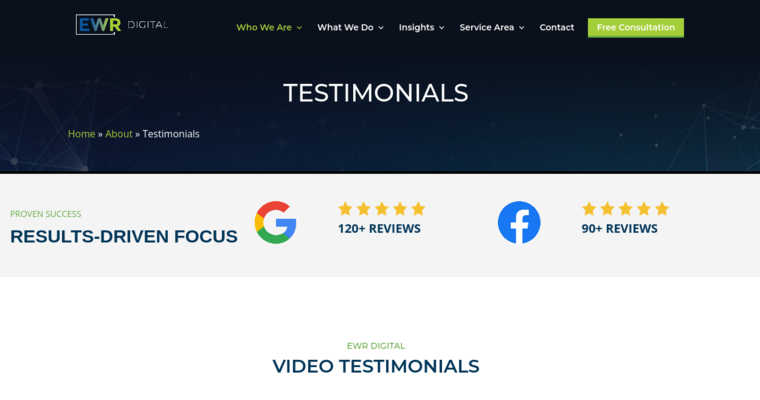 Testimonials page of #5 Best SEO Firm: EWR Digital