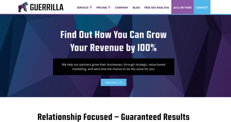 Home page of #25 Best Search Engine Optimization Firm: Guerilla Agency