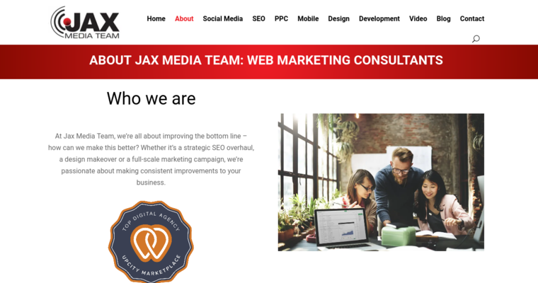 About page of #20 Best Online Marketing Business: Jax Media Team