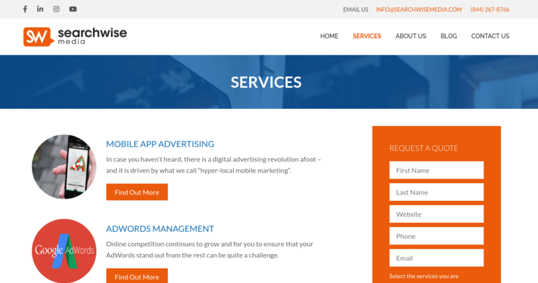 Service page of #20 Top Online Marketing Agency: SearchWise Media