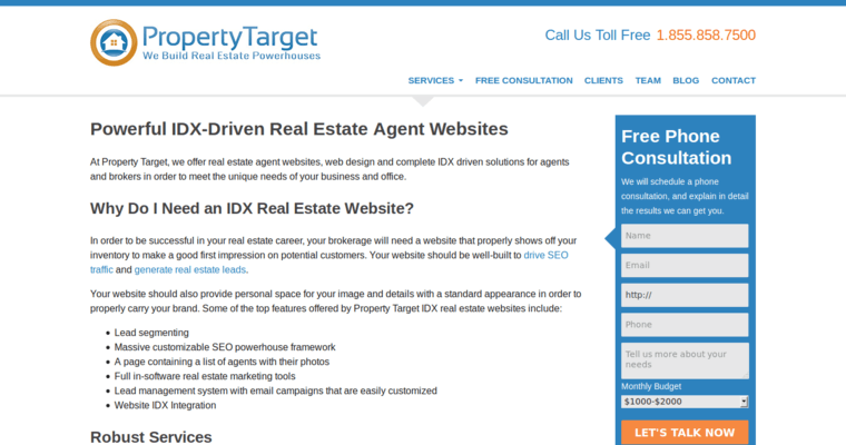 Websites page of #10 Leading Real Estate SEO Company: Property Target