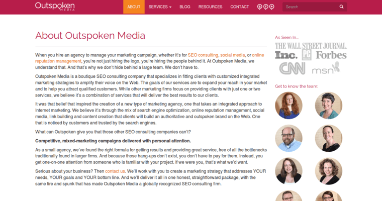 About page of #2 Leading Real Estate SEO Agency: Outspoken Media