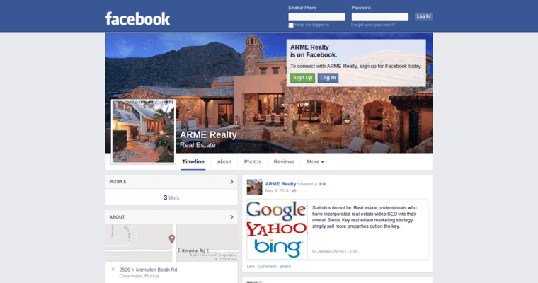 Facebook page of #9 Top Real Estate SEO Business: ARME Realty