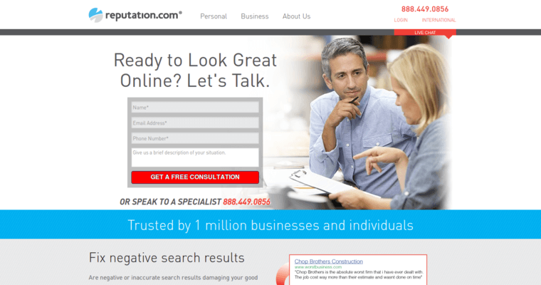 Home page of #10 Best Reputation Management Business: Reputation.com