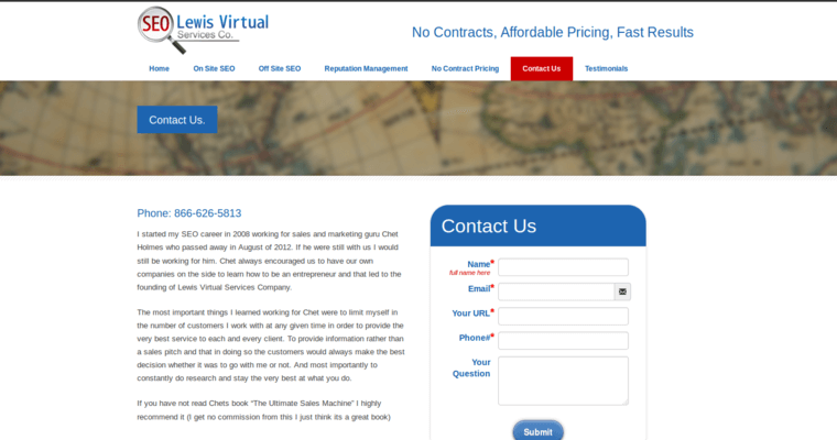 Contact page of #10 Best Reputation Management Firm: Lewis Virtual Services Co.