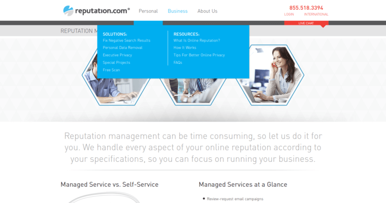 Service page of #10 Leading Reputation Management Company: Reputation.com