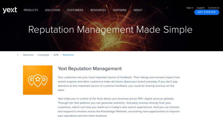 Home page of #5 Top ORM Business: Yext Reputation Management