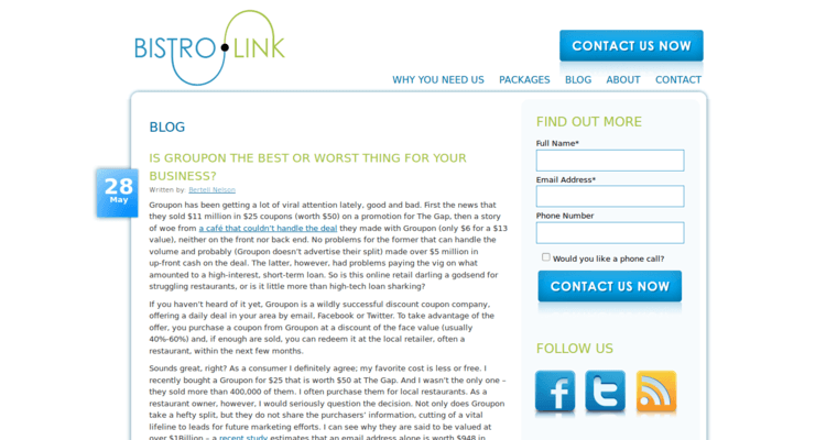 Blog page of #5 Best Restaurant SEO Agency: Bistro Link