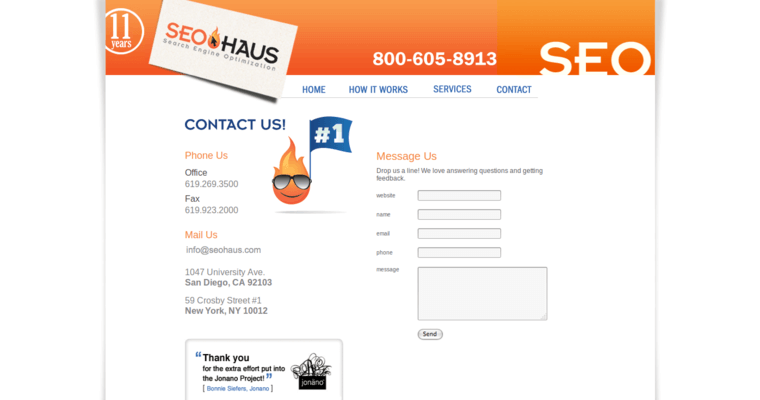 Contact page of #5 Best Restaurant SEO Firm: SEO Haus