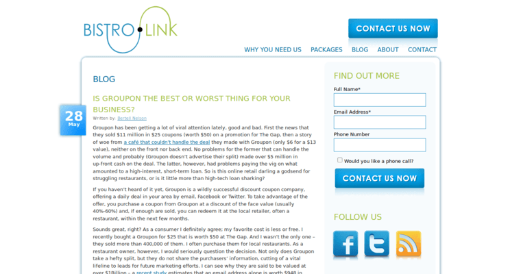 Blog page of #3 Best Restaurant SEO Company: Bistro Link