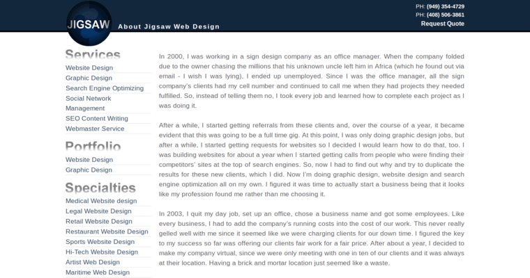 About page of #8 Leading Restaurant SEO Company: Jigsaw