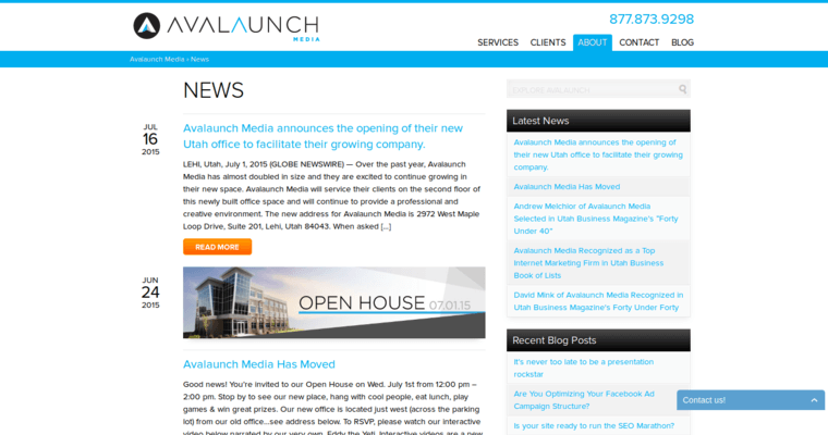 News page of #9 Top Salt Lake Web Design Firm: Avalaunchmedia