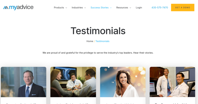 Testimonials page of #5 Best Salt Lake Web Design Firm: MyAdvice