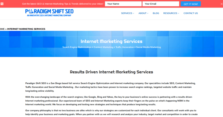 Service page of #6 Leading San Diego SEO Agency: Paradigm Shift