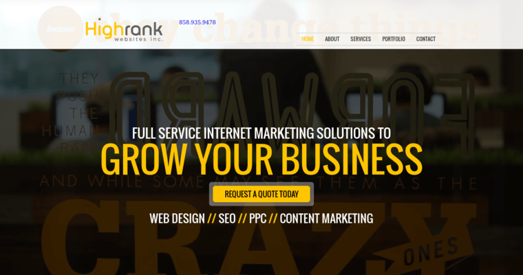 Home page of #4 Top San Diego SEO Company: High Rank Websites