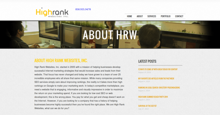 About page of #4 Best San Diego SEO Firm: High Rank Websites