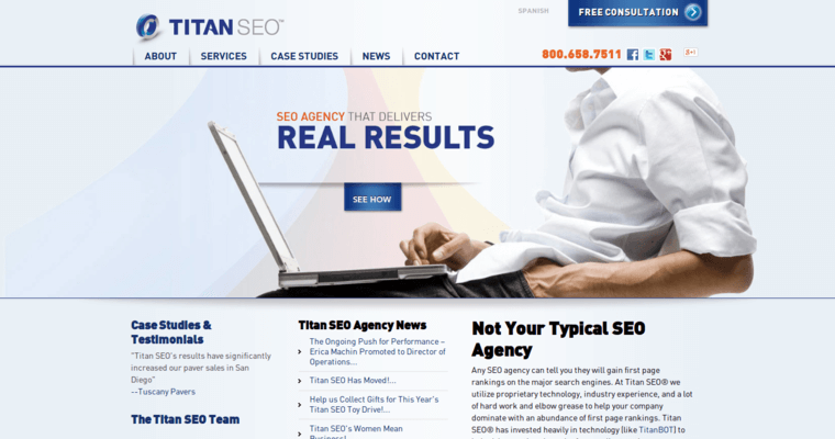 Home page of #8 Top San Diego SEO Business: Titan SEO