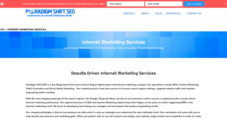 Service page of #7 Leading San Diego SEO Company: Paradigm Shift