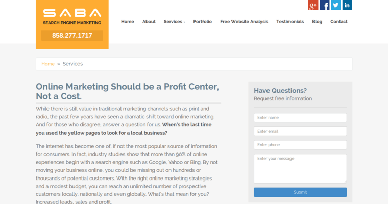 Service page of #6 Leading San Diego SEO Firm: Saba
