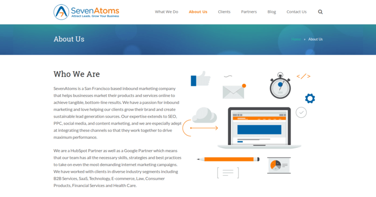 About page of #3 Leading SF SEO Firm: SevenAtoms