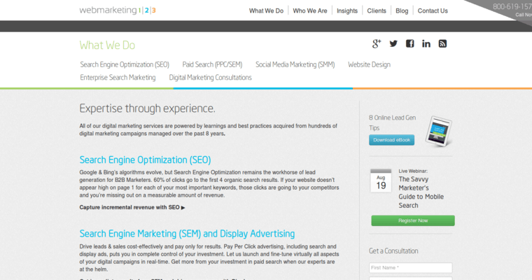 Service page of #2 Top San Francisco SEO Company: Web Marketing 123