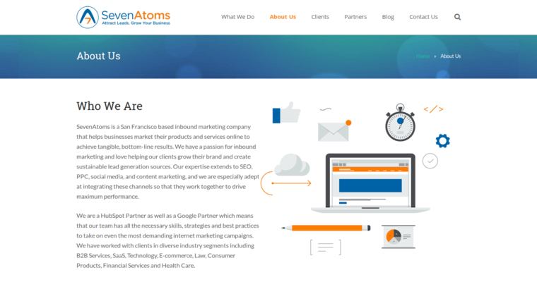 About page of #3 Best SF SEO Agency: SevenAtoms