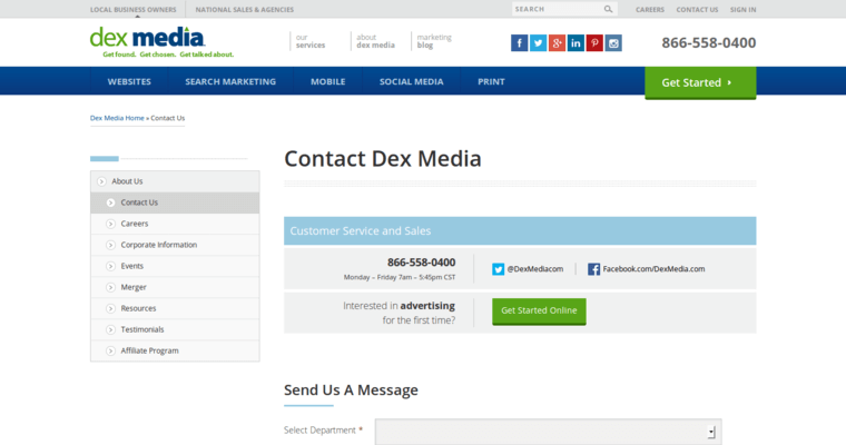 Contact page of #4 Top Social Media Marketing Firm: Dex Media