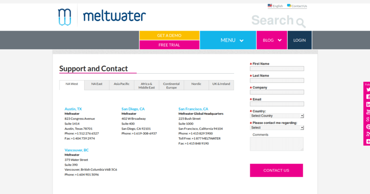 Contact page of #3 Top Social Media Marketing Firm: Meltwater