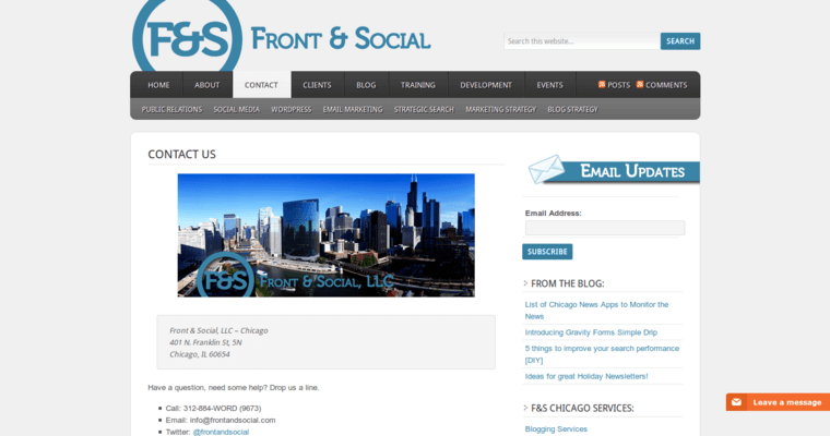 Contact page of #9 Top Social Media Marketing Business: Front & Social