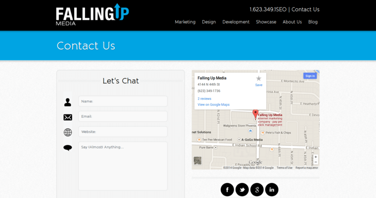 Contact Page of Top Web Design Firms in Arizona: Falling Up Media