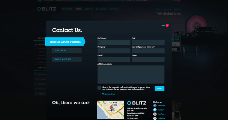 Contact Page of Top Web Design Firms in California: Blitz Agency