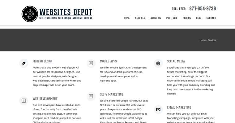 Service Page of Top Web Design Firms in California: Websites Depot