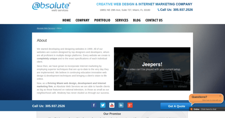 Company Page of Top Web Design Firms in Florida: Absolute Web Services