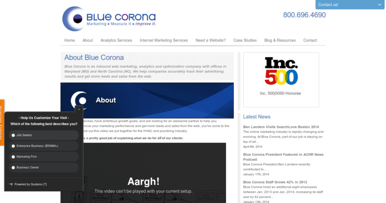 About Page of Top Web Design Firms in Maryland: Blue Corona