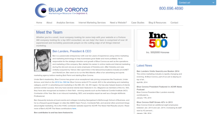 Team Page of Top Web Design Firms in Maryland: Blue Corona