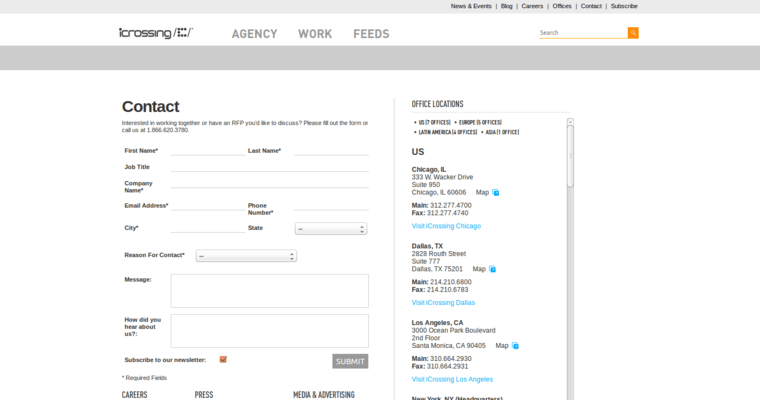 Contact Page of Top Web Design Firms in New York: Icrossing