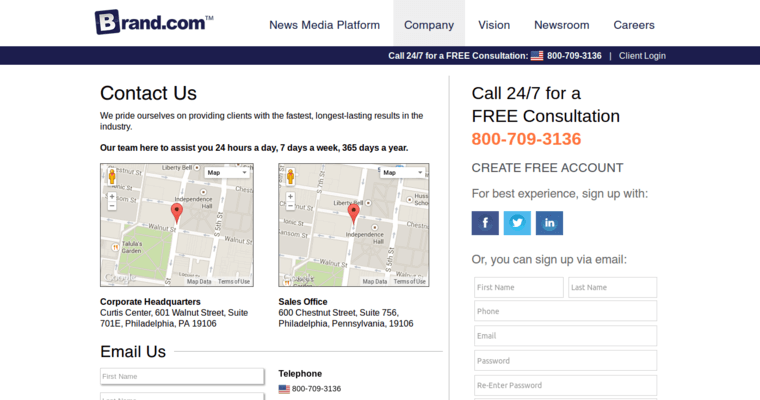 Contact Page of Top Web Design Firms in Pennsylvania: BRAND