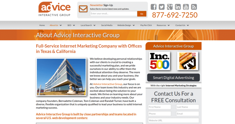 About Page of Top Web Design Firms in Texas: Advice Interactive Group